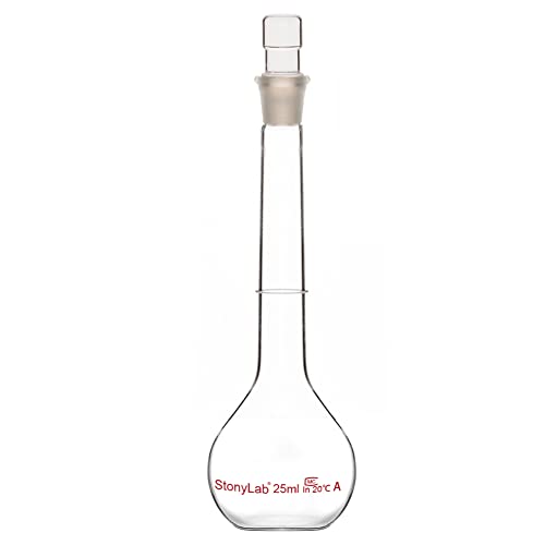 stonylab Glass Volumetric Flask Class A with Glass Stopper, Borosilicate Glass Heavy Wall Volumetric Flask Tolerance ±0.03 ml, 25 ml - size: 25 ml