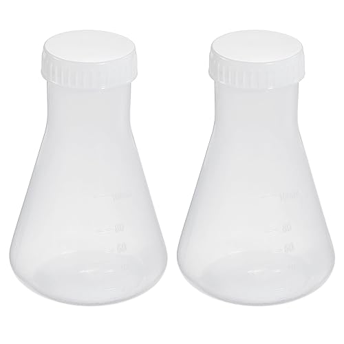 PATIKIL 100ml Plastic Erlenmeyer Flask with Screw Caps, 2 Pack Narrow Mouth Conical Flask for Laboratory, Clear - size: 100ml