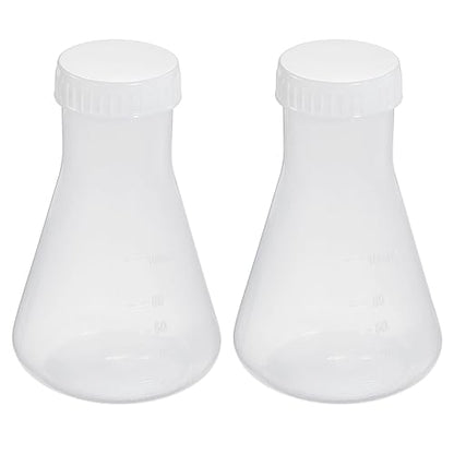 PATIKIL 100ml Plastic Erlenmeyer Flask with Screw Caps, 2 Pack Narrow Mouth Conical Flask for Laboratory, Clear - size: 100ml