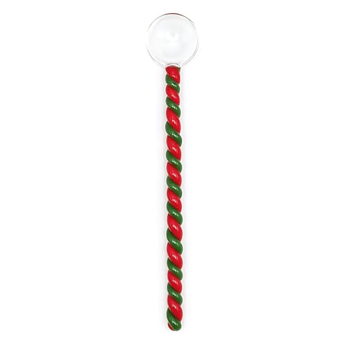 Glass Spoons for Tea Coffee 6.7 Inches Stirring Teaspoons Transparent Crystal Heat Resistant Stirrers for Espresso Ice Cream Dessert Cocktail Milkshake Cold Drinks Salt Sugar (Red Green) - color: Red Green
