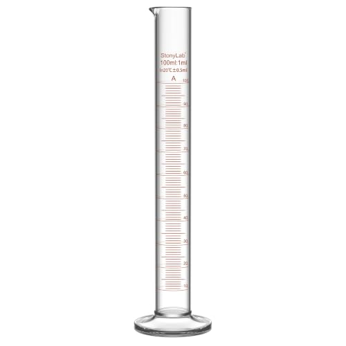 stonylab Class A Graduated Cylinder, 100 ml Borosilicate Glass High Precision Measuring Cylinder with Clear Scale and Stable Base for Laboratory Liquid Measurement - size: 100 ml