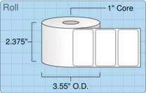 OnlineLabels 2.25" x 1.25" Thermal Transfer - White Matte - 1" Core/8 Rolls - size: 8 Roll Pack