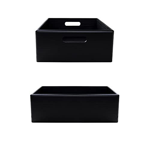 Creative Deco XL Black Wooden Crate Nesting Crate Handles - color: Black, size: XL