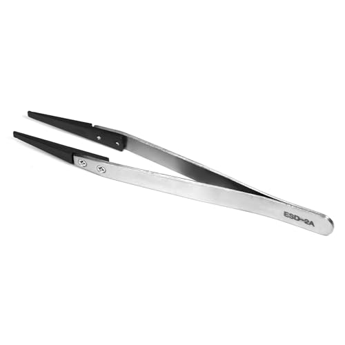 Utoolmart ESD-2A Precision Anti-Static Carbon Fiber Tweezers Stainless Steel Tweezers for Craft Jewelry Electronics - color: 1pcs, size: ESD-2A