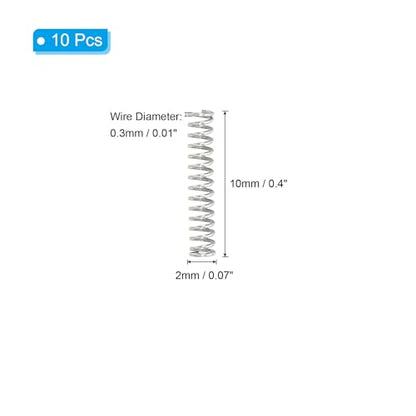 PATIKIL Compression Spring 0.3mm Wire Dia x 2mm OD x 10mm L SUS304 10Pcs - size: 0.3x2x10mm