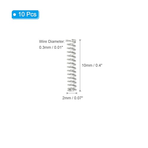 PATIKIL Compression Spring 0.3mm Wire Dia x 2mm OD x 10mm L SUS304 10Pcs - size: 0.3x2x10mm