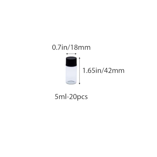 20pcs 5ml Glass Sample Vials, Liquid Sampling Small Glass Bottle Storage Container with PE Liners Black Screw Caps Leak-Proof for Essential Oil, and Specimen Samples, Clear - color: Clear, size: 5ml