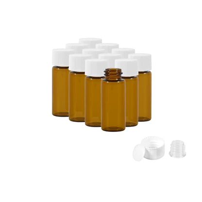 12PCS 10ml Amber Glass Small Vials with White Screw Caps & Plastic Stoppers - color: AMBER, size: 10ml