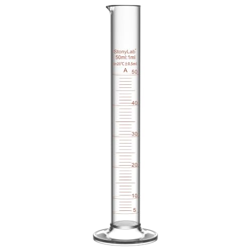 stonylab Class A Graduated Cylinder, 50 ml Borosilicate Glass High Precision Measuring Cylinder with Clear Scale and Stable Base for Laboratory Liquid Measurement - size: 50 ml