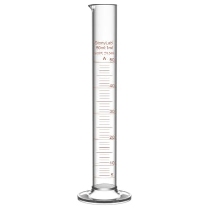 stonylab Class A Graduated Cylinder, 50 ml Borosilicate Glass High Precision Measuring Cylinder with Clear Scale and Stable Base for Laboratory Liquid Measurement - size: 50 ml