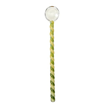 Glass Coffee Stirring Spoons 6.7 Inch Clear Crystal Cocktail Mixing Spoon Candy Color Teaspoons Ice Cream Jam Yogurt Swizzle Stick Stirrer for Bar Cafe Party Banquet (Green Yellow) - color: Green Yellow