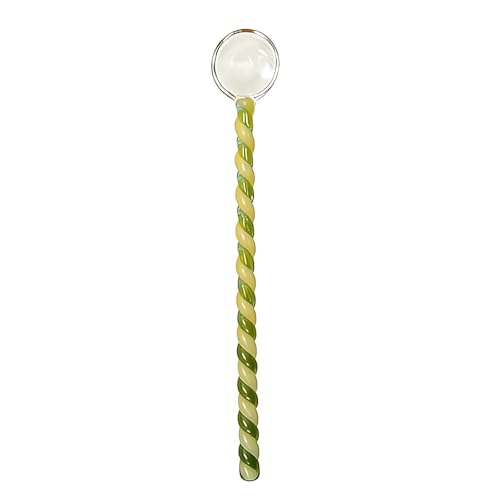 Glass Coffee Stirring Spoons 6.7 Inch Clear Crystal Cocktail Mixing Spoon Candy Color Teaspoons Ice Cream Jam Yogurt Swizzle Stick Stirrer for Bar Cafe Party Banquet (Green Yellow) - color: Green Yellow