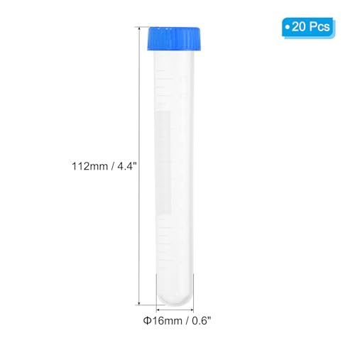 PATIKIL 15ML Plastic Centrifuge Tubes, 20 Pcs Round Bottom Centrifuge Tube with Blue Screw Caps and Graduated Marks Writing Area for Laboratory Liquid - color: Blue