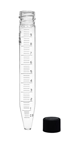 EISCO Centrifuge Tube with Screw Cap, 10mL - Conical, 15x100mm - 0.2mL Graduations - Borosilicate Glass