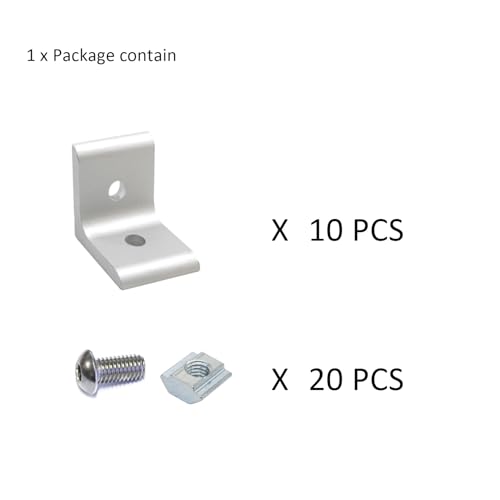 10Sets 10 Series 1" x 1" Aluminum Extrusion Profiles Corner 1010 Series Angle Bracket Connector with M6 T Slot Nuts Bolts for 1 Inch x 1 Inch Extruded Aluminium Profile Rail - style: 10 sets bracket with m6