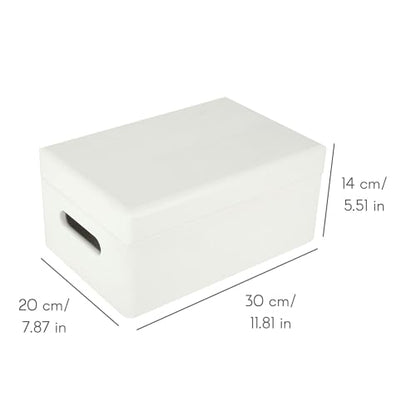 Creative Deco Large White Wooden Box Storage with Hinged Lid - color: White, size: L | Handles