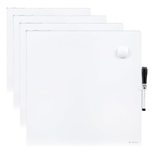 U Brands Magnetic Dry Erase Board White Board, Frameless, Includes Marker and Magnet, 14" W x 14" H (Pack of 4) - color: White, size: 14"W x 14"H (Pack of 4), style: Dry Erase
