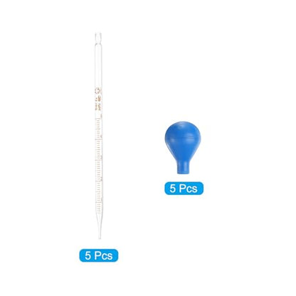 PATIKIL 5ml Glass Dropper Pipettes, 5pcs Lab Graduated Scaled Tool Straight Tip Droppers for Liquid Essential Oil Transfer, with Blue Rubber Cap