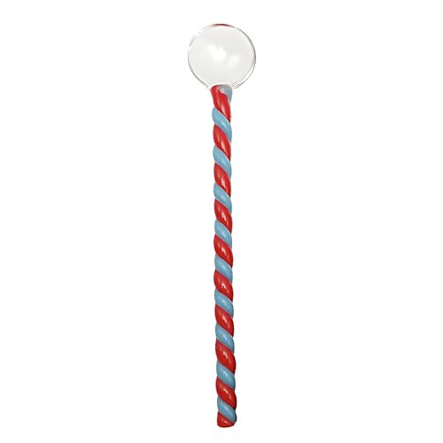Glass Coffee Stirring Spoons 6.7 Inch Clear Crystal Cocktail Mixing Spoon Teaspoons Ice Cream Jam Yogurt Sugar Scoop Swizzle Stick Stirrer for Bar Cafe Party Banquet (Red Blue) - color: Red Blue
