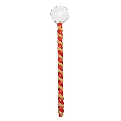 Glass Spoons for Tea Coffee 6.7 Inches Stirring Teaspoons Transparent Crystal Heat Resistant Stirrers for Espresso Ice Cream Dessert Cocktail Milkshake Cold Drinks Salt Sugar (Red Orange) - color: Red Orange