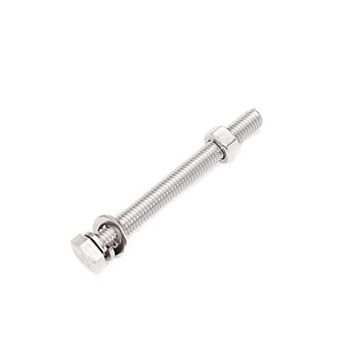 2-Pack M10 x 130mm Hexagon Screws Hex Bolts with M10 Hex Nuts Flat Washers/Spring Lock Washers Set, 304/18-8, Plain Finish - size: 2-Pack M10 x 130mm