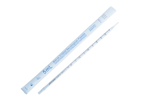 5mL Serological Pipettes, Individually Wrapped, Sterile, RNase/DNase-Free, Polystyrene, Graduated, Disposable, Color-Coded, Universal Fit – Pack of 50 PCS - size: 5mL