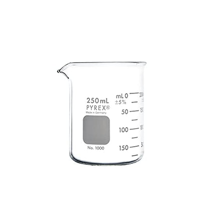 PYREX Griffin Borosilicate Glass Beaker- Low Form Graduated Measuring Beaker with Spout– Premium Scientific Glassware for Laboratories, Classrooms or Home Use - PYREX Chemistry Glassware, 250mL, 12/Pk - size: 250 mL