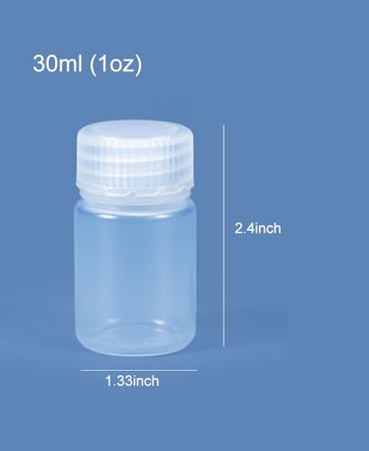 1oz Wide Mouth Reagent Bottle, Laboratory Grade Plastic Chemical bottles, Clear Pill bottle, Water Sample Bottles for Laboratories, Classrooms, or Storage at Home (6 Pcs)