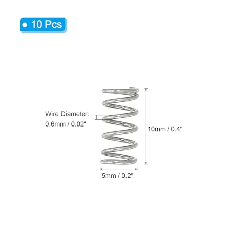 PATIKIL Compression Spring, 0.6mm Wire Dia x 5mm OD x 10mm L, 10 Pcs 304 Stainless Steel Mechanical Extension Small Springs Pen Springs Assortment Kit for Shop and Home Repairs - size: 0.6x5x10mm
