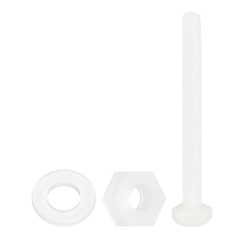 uxcell 300 Pcs/100 Sets Nylon Hex Bolts, M4 x 40mm Plastic Full Threaded Hex Head Screws Bolts and Nuts with Flat Washers for Machinery Electronics Industrial Accessories, White - size: M4 x 40mm