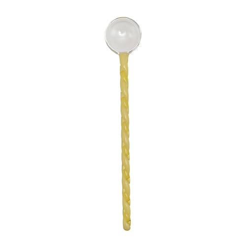 Glass Coffee Spoons 6.7 Inch Clear Crystal Coffee Cocktail Mixing Spoon with Spiral Handle Ice Cream Yogurt Jam Dessert Scoop Swizzle Stick Stirrer for Bar Cafe Party (Yellow) - color: Yellow
