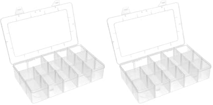 BTremary 15 Grids Clear Plastic Storage Box with Compartment, Craft Organizers and Storage, Transparent Jewelry Storage Box, Small Parts Organizer for Sewing Bead Washi Tape Thread (Pack of 2) - size: 15 Grids (Pack of 2)