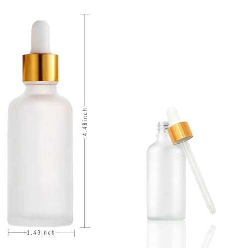 12 Pack,Clear Frosted Glass Dropper Bottle for Essential Oils,Empty Glass Liquid Holder With Eye Dropper,Golden Caps Travel Perfume Cosmetic Container-Pipette&Funnel included (50ml/1.75oz) - color: Clear Frosted, size: 1.7 Ounces