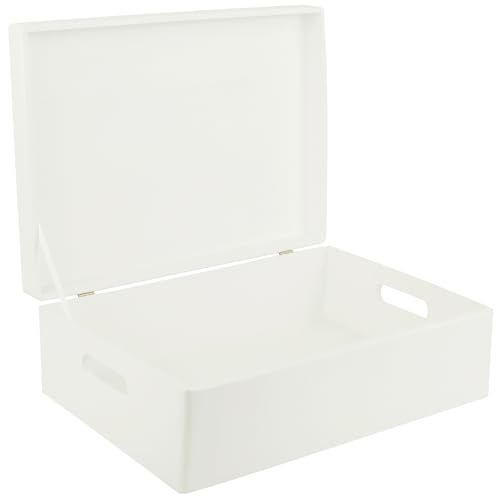 Creative Deco XL White Wooden Box Storage with Hinged Lid - color: White, size: XL | Handles