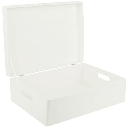Creative Deco XL White Wooden Box Storage with Hinged Lid - color: White, size: XL | Handles