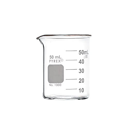 PYREX Griffin Borosilicate Glass Beaker- Low Form Graduated Measuring Beaker with Spout– Premium Scientific Glassware for Laboratories, Classrooms or Home Use - PYREX Chemistry Glassware, 50 mL, 12/Pk - size: 50 mL