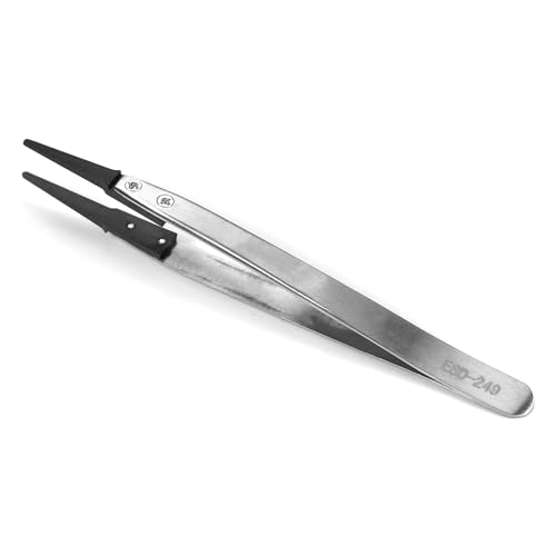 Utoolmart ESD-249 Precision Anti-Static Carbon Fiber Tweezers Stainless Steel Tweezers for Craft Jewelry Electronics 1 pcs - color: 1pcs, size: ESD-249