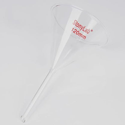 stonylab 1-Pack Glass Funnel, Heavy Wall Borosilicate Glass Funnel, 120mm Diameter and 120mm Stem Length - size: 120mm Diameter and 120mm Stem