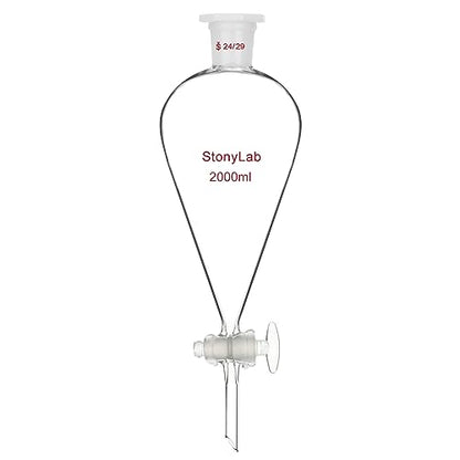 stonylab Separatory Funnel with Glass Stopcock Valve, Borosilicate Glass 24/29 Joint Funnel for Laboratory Accurate Liquid Separation, 2000 ml