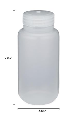 HDPE, Wide-Mouth Lab Quality Bottles, Leakproof, 1000mL, PP Screw Cap, Pack of 4