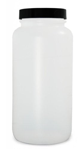 Qorpak PLC-03547 Natural HDPE Collared Wide Mouth Round Bottle with 89-400 Black Phenolic Pulp/Vinyl Lined Cap, 128oz Capacity, 155mm OD x 252mm Height (Case of 4)