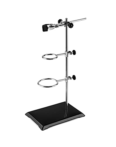 QWORK Steel Laboratory Support Stand Set, 16" Rod with Rings & Clamp for Filtration, Heating & Teaching Experiments - color: 1 pack, size: 16"