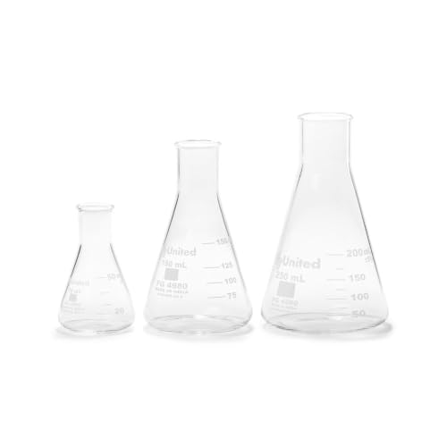 United Scientific™ Glass Erlenmeyer Flask Set, 50/150/250ml, Lab Glassware