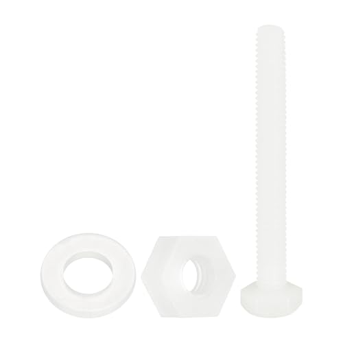 uxcell 300 Pcs/100 Sets Nylon Hex Bolts, M4 x 35mm Plastic Full Threaded Hex Head Screws Bolts and Nuts with Flat Washers for Machinery Electronics Industrial Accessories, White - size: M4 x 35mm