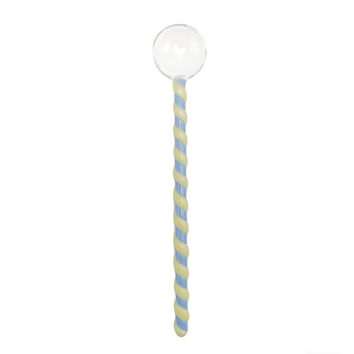 Glass Spoons for Tea Coffee 6.7 Inches Stirring Teaspoons Transparent Crystal Heat Resistant Stirrers for Espresso Ice Cream Dessert Cocktail Milkshake Cold Drinks Salt Sugar (Blue Yellow) - color: Blue Yellow