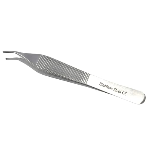 ADSON Forceps Tissue 1X2 Teeth ADSON Brown Forceps ADSON Dressing Forceps 4.75" with Wide Handle Ridged Grip, Stainless Steel (Adson 1x2 Rat Teeth - CRV) - color: Adson 1x2 Rat Teeth - Crv