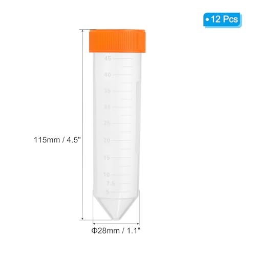 PATIKIL 50ML Plastic Centrifuge Tubes, 12 Pcs Conical Test Tube Container with Leak-Proof Screw Caps and Graduated Marks for Laboratory Liquid, Orange - color: Orange