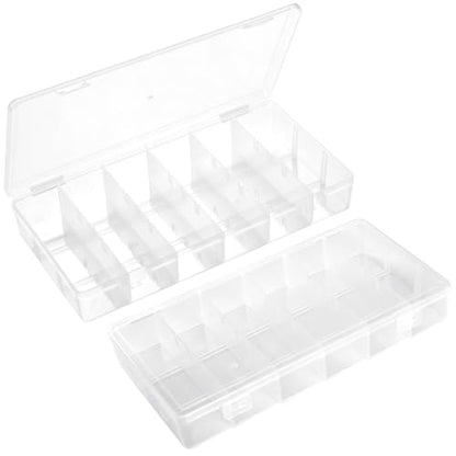 2 Pack Clear Plastic Organizer Box with 6 Grids for Beads, Crafts, Art DIY, Jewelry, Screws, Pins, Fishing Gear, Small Items（No dividers）