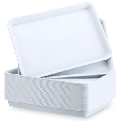 Ziliny 30 Pcs Plastic Serving Tray Cafeteria Art Trays,White - color: White