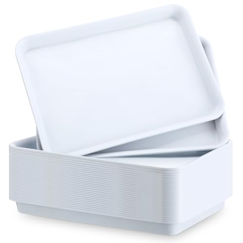 Ziliny 30 Pcs Plastic Serving Tray Cafeteria Art Trays,White - color: White